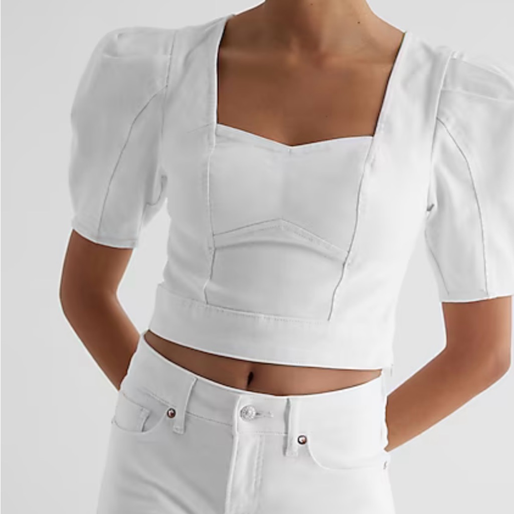 White Puff Sleeve Women's Top; Denim Done Right!